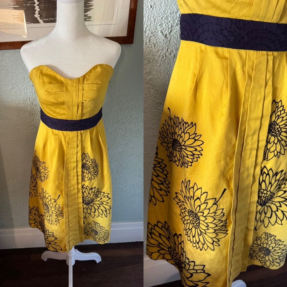 Floreat Anthropologie Womens Lle Royale Gold Embroidered Strapless Aline Dress 2